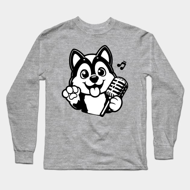 Husky Dog Singing Long Sleeve T-Shirt by Kelly Louise Art